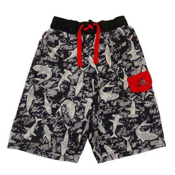 Adidas Swimming Shorts Boys Small Shark Print Mesh Lined Pool Beach Summer - Picture 1 of 8